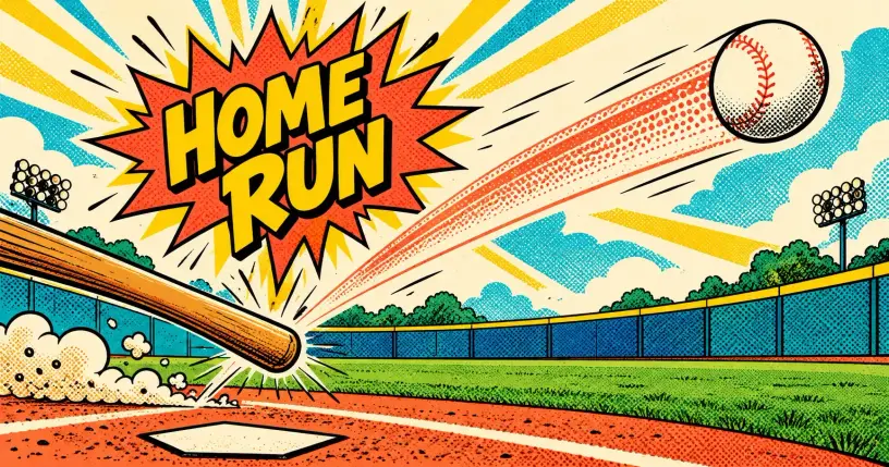 Retro-comic cartoon hero banner for baseball jokes