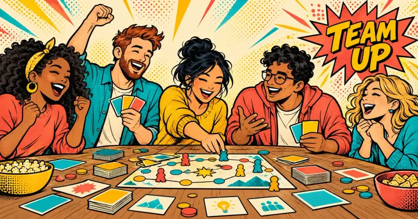 Retro-comic hero image for group games
