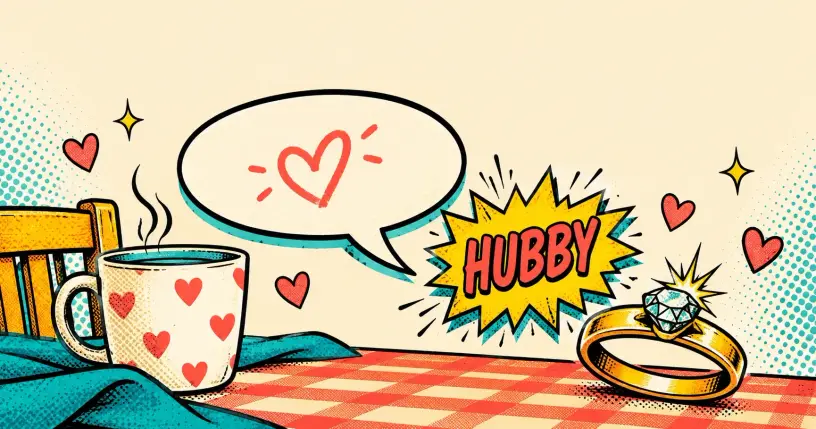 Retro-comic cartoon hero banner for nicknames for husband