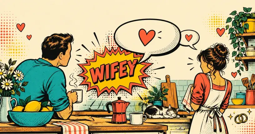 Retro-comic cartoon hero banner for nicknames for wife