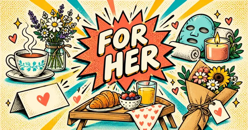 Retro-comic cartoon hero banner for romantic gestures for her