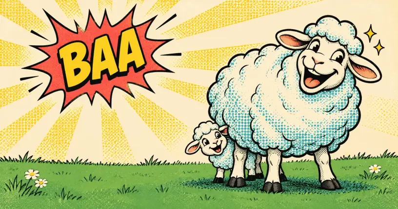 Retro-comic cartoon hero banner for sheep jokes