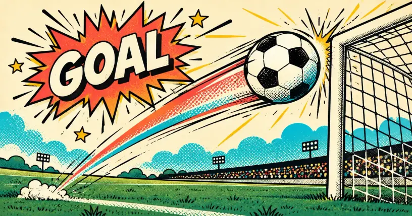 Retro-comic cartoon hero banner for soccer jokes